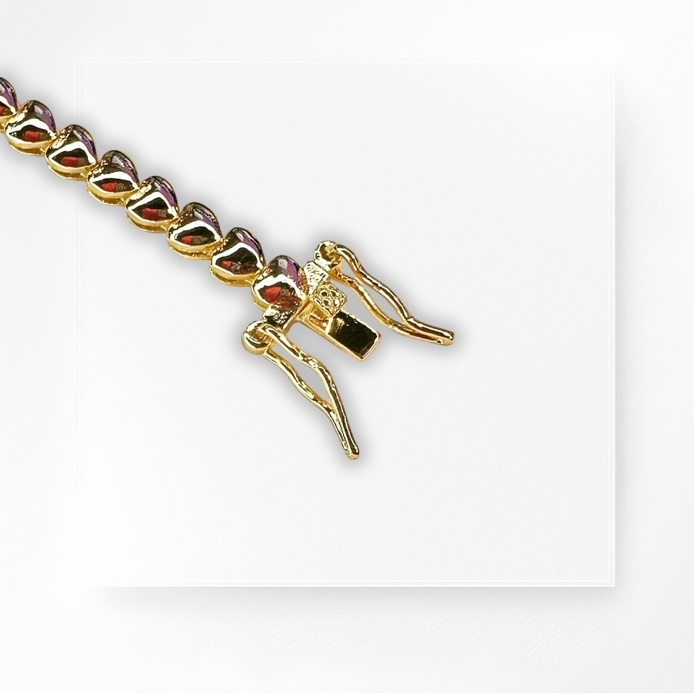 NEW Gold-Plated Heart Shaped Tennis Bracelet w/ Single CZ Heart - 19cm Long - Picture 5 of 16